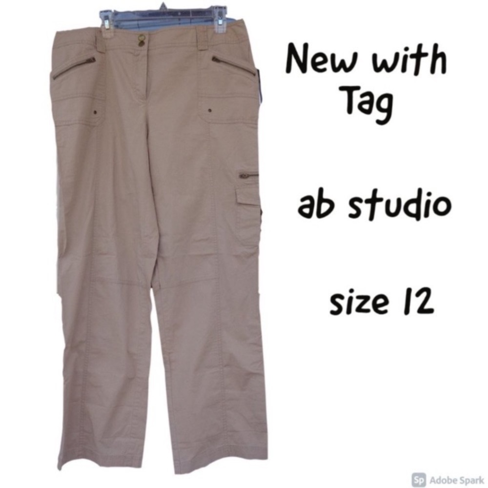 Ab studio tan pant with zipper & pockets detail casual size 12 - Picture 12 of 12